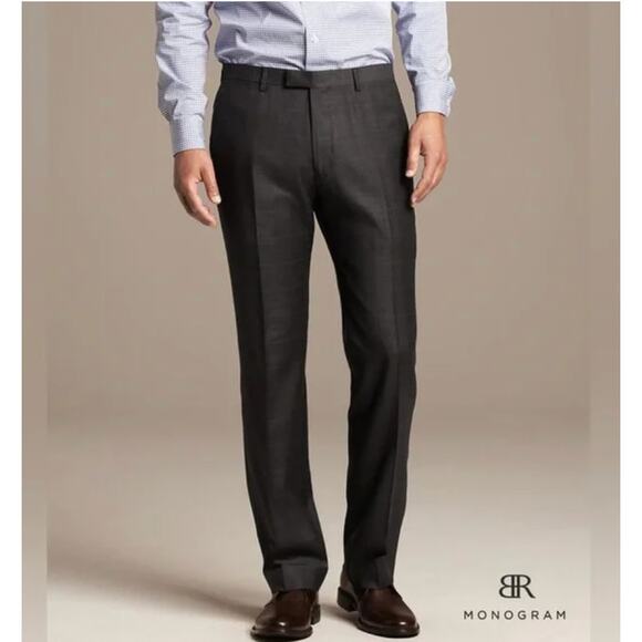 Banana Republic Men's Gray Plaid BR Italian Wool Trouser Dress Pants 32x34 FLAW - Picture 1 of 16